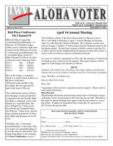 The League Of Women Voters Of Honolulu  A Non-Partisan Organization To Encourage Informed Citizen Participation In Government And Politics February-March 2011