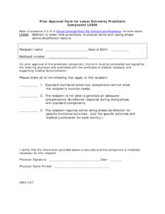 N.C. DMA: Prior Approval Request Form for Lower Extremity Prosthetic (DMA-3352)