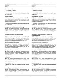 Chapter 3: An Act to amend the Criminal Code and to make related amendments to other Acts (medical assistance in dying) Criminal Code Sections 1-3  Chapitre 3 : Loi modifiant le Code criminel et apportant des modificatio