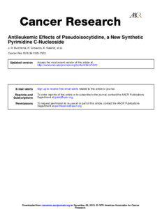 Antileukemic Effects of Pseudoisocytidine, a New Synthetic Pyrimidine C-Nucleoside J. H. Burchenal, K. Ciovacco, K. Kalaher, et al.