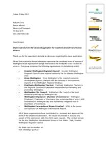 Letter from Key Wellington Stakeholders with submission on Air NZ and Virgin alliance reauthorisation