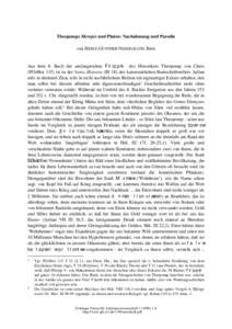 Theopomps Meropis und Platon: Nachahmung und Parodie von HEINZ-GÜNTHER NESSELRATH, Bern Aus dem 8. Buch der umfangreichen Filippik‹ des Historikers Theopomp von Chios (FGrHist 115) ist in der Varia Historia (III 18) d