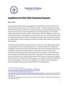 Property Assessed Clean Energy (PACE) Program Best Practices Guidelines