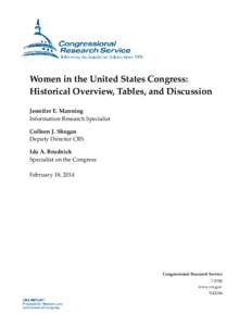 Women in the United States Congress: Historical Overview, Tables, and Discussion