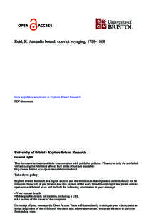 Reid, K. Australia bound: convict voyaging, Link to publication record in Explore Bristol Research PDF-document  University of Bristol - Explore Bristol Research
