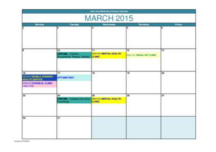 Julia Creek/McKinlay Outreach Calendar  MARCH 2015 Monday  Tuesday
