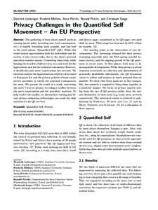 Proceedings on Privacy Enhancing Technologies ; ):1–20  Dominik Leibenger, Frederik Möllers, Anna Petrlic, Ronald Petrlic, and Christoph Sorge Privacy Challenges in the Quantified Self Movement – An EU Perspe