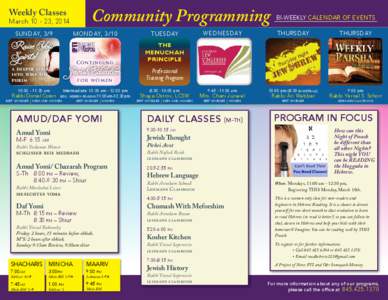 Community Programming  Weekly Classes March[removed], 2014 Sunday, 3/9