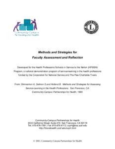 Methods and Strategies for Faculty Assessment and Reflection Developed for the Health Professions Schools in Service to the Nation (HPSISN) Program, a national demonstration program of service-learning in the health prof