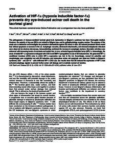 Activation of HIF-1&alpha; (hypoxia inducible factor-1&alpha;) prevents dry eye-induced acinar cell death in the lacrimal gland