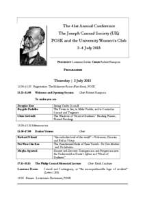 The 41st Annual Conference The Joseph Conrad Society (UK) POSK and the University Women’s Club 2–4 July 2015 PRESIDENT Laurence Davies CHAIR Robert Hampson