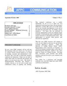 AFPC  COMMUNICATION Association of Faculties of Pharmacy of Canada