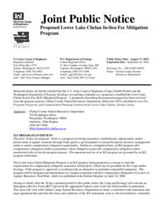 US Army Corps of Engineers Seattle District Joint Public Notice Proposed Lower Lake Chelan In-lieu Fee Mitigation