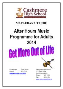 MATAURAKA TAUHU  After Hours Music Programme for Adults 2014