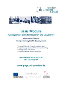 Basic Module “Management Skills for Research and University” Basic Module within Complementary Profile Development  