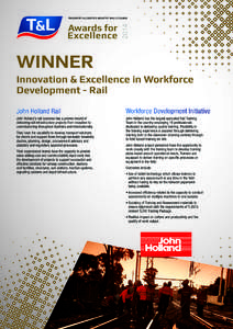 WINNER Innovation & Excellence in Workforce Development - Rail John Holland Rail  Workforce Development Initiative