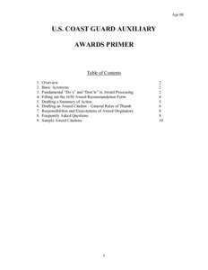 Apr 08  U.S. COAST GUARD AUXILIARY AWARDS PRIMER  Table of Contents