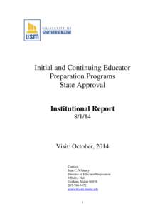 Initial and Continuing Educator Preparation Programs State Approval Institutional Report[removed]
