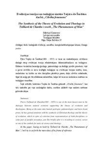 Evolūcijas teorijas un teoloģijas sintēze Teijāra de Šardēna darbā „Cilvēka fenomens” The Synthesis of the Theory of Evolution and Theology in