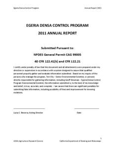 Egeria Densa Control Program  Annual Report 2011 EGERIA DENSA CONTROL PROGRAM 2011 ANNUAL REPORT