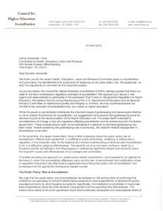 Letter to Lamar Alexander, Chair Committee on Health Education Labor and Pensions (April 2015)