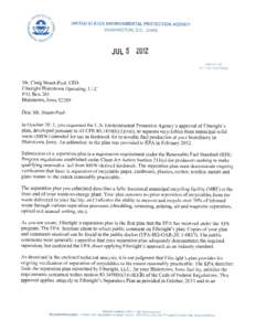 EPA Response Letter to Fiberight Blairstown Operating, LLC: MSW Separation Plan (July 5, 2012)