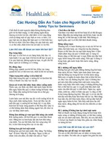 Vietnamese - Number 39 August 2012 Các Hướng Dẫn An Toàn cho Người Bơi Lội Safety Tips for Swimmers Chết đuối là một nguyên nhân thông thường làm