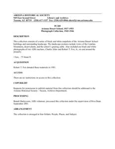 ARIZONA HISTORICAL SOCIETY 949 East Second Street Library and Archives Tucson, AZ[removed]1157 Fax: ([removed]removed] PC205 Arizona Desert School, [removed]