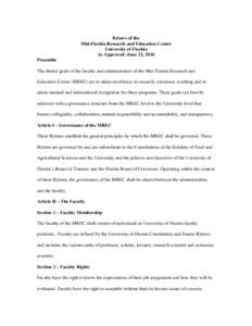 Bylaws of the Mid-Florida Research and Education Center University of Florida As Approved: June 23, 2010 Preamble The shared goals of the faculty and administration of the Mid-Florida Research and