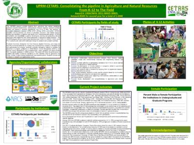 UPRM-CETARS: Consolidating the pipeline in Agriculture and Natural Resources From K-12 to The Field Award #: USDA/NIFA: [removed]. Amount:850K for second year for a total of 1.65M  Abstract