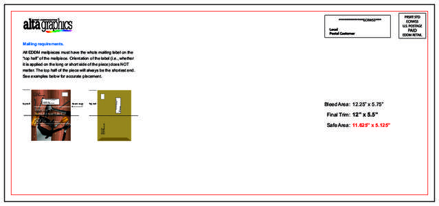 Mailing requirements. All EDDM mailpieces must have the whole mailing label on the “top half” of the mailpiece. Orientation of the label (i.e., whether it is applied on the long or short side of the piece) does NOT m