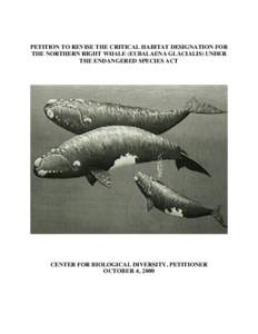 PETITION TO REVISE THE CRITICAL HABITAT DESIGNATION FOR THE NORTHERN RIGHT WHALE (EUBALAENA GLACIALIS) UNDER THE ENDANGERED SPECIES ACT CENTER FOR BIOLOGICAL DIVERSITY, PETITIONER OCTOBER 4, 2000