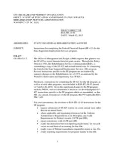 PD-15-06: Instructions for completing the Federal Financial Report (SF-425) for the State Supported Employment Services program