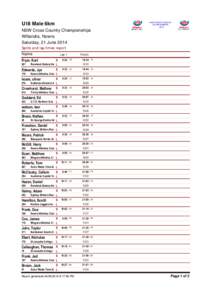 U18 Male 6km NSW Cross Country Championships Willandra, Nowra Saturday, 21 June 2014 Splits and lap times report