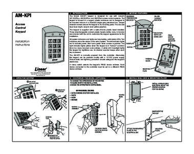 AM-KPI  PRINTER’S INSTRUCTIONS: INSTR,INSTL,AM-KPI - LINEAR P/N: [removed]B - INK: BLACK - MATERIAL: 20 LB. MEAD BOND - SIZE: 11.000” X 8.500” - SCALE: 1-1 - SIDE 1 OF 2  Access