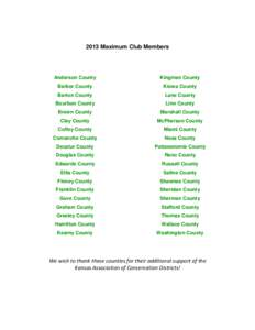 2013 Maximum Club Members  Anderson County Kingman County