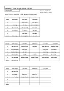 Bag Packing. Friday 9th May - Sunday 11th May Tesco Wilton Maura King[removed]Mary Mc Carthy[removed]