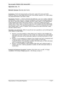 Key concepts of Article 7(4): Version2009  Species no. 7: Brent Goose Branta bernicla Distribution: The Brent Goose breeds on the arctic coasts of Eurasia and North America, mainly on small islets free of Arctic Foxes (A