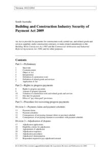 Building and Construction Industry Security of PaymentAct 2009