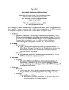 Appendix A Activities in California and Other States Addendum to Breakthrough Technologies Institute’s State Activities That Promote Fuel Cells and Hydrogen Infrastructure Development Report of April 2006