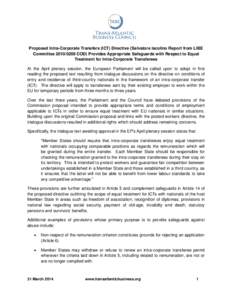 Proposed Intra-Corporate Transfers (ICT) Directive (Salvatore Iacolino Report from LIBE CommitteeCOD) Provides Appropriate Safeguards with Respect to Equal Treatment for Intra-Corporate Transferees At the Apri