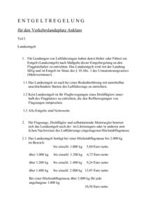 ENTGELTREGELUNG für den Verkehrslandeplatz Anklam Teil I Landeentgelt 1. Für Landungen von Luftfahrzeugen haben deren Halter oder Führer ein Entgelt (Landeentgelt) nach Maßgabe dieser Entgeltregelung an den