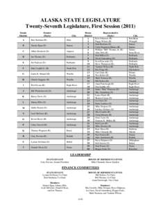 ALASKA STATE LEGISLATURE Twenty-Seventh Legislature, First Session[removed]Senate District  Senator