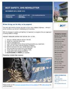 BCIT SAFETY, OHS NEWSLETTER DECEMBER 2013, ISSUE 1213 BRITISH COLUMBIA INSTITUTE OF TECHNOLOGY