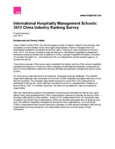    www.tnsglobal.com International Hospitality Management Schools: 2013 China Industry Ranking Survey