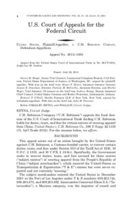 4  CUSTOMS BULLETIN AND DECISIONS, VOL. 48, NO. 32, AUGUST 13, 2014 U.S. Court of Appeals for the Federal Circuit