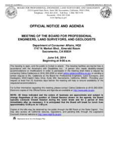 STATE OF CALIFORNIA  GOVERNOR EDMUND G. BROWN JR. BOARD FOR PROFESSIONAL ENGINEERS, LAND SURVEYORS, AND GEOLOGISTS 2535 Capitol Oaks Drive, Suite 300, Sacramento, California, [removed]