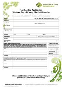 Membership Application for Western Bay of Plenty District Libraries