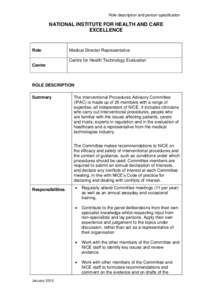 Role description and person specification  NATIONAL INSTITUTE FOR HEALTH AND CARE EXCELLENCE  Role