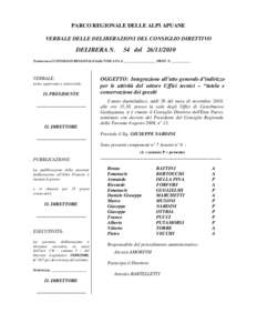 PARCO REGIONALE DELLE ALPI APUANE VERBALE DELLE DELIBERAZIONI DEL CONSIGLIO DIRETTIVO DELIBERA N.  54 del